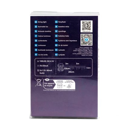 Aigostar - Guirnalda navideña LED para exterior 100xLED/8 funciones 3xAA 8x0,6m IP44 blanco cálido