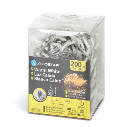 Aigostar - LED Guirnalda de luces navideñas para exterior 200 LEDs/8 funciones 23 m IP44 blanco cálido