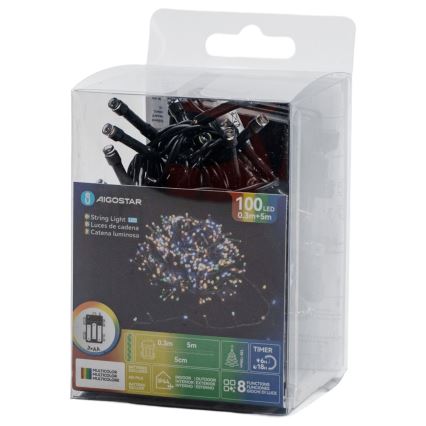 Aigostar - Cadena de luces de Navidad LED para exterior 100xLED/8 funciones 3xAA 5,3 m IP44 multicolor