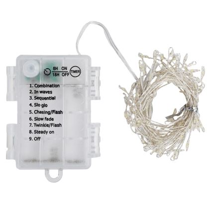 Aigostar - Guirnalda navideña LED para exterior 100xLED/8 funciones 3xAA 3,3m IP44 blanco frío