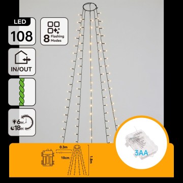 Aigostar - LED guirnalda navideña para exterior 108xLED/8 funciones 3xAA 1,8m IP44 blanco cálido