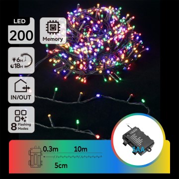 Aigostar - LED Guirnalda navideña para exterior, 200 LED, 8 funciones, funciona con 3 pilas AA, 10,3 m, IP44, multicolor
