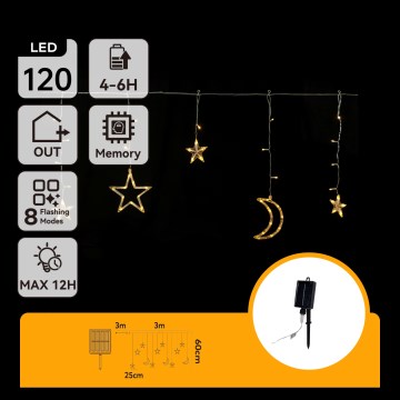 Aigostar - LED guirnalda solar 120xLED/8 funciones 3x0,6m 500 mAh IP65 blanco cálido