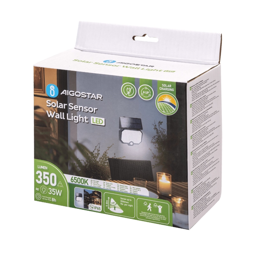 Aigostar - LED Lámpara solar con sensor de movimiento LED/2,4W/3,7V 1800 mAh IP65