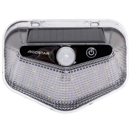 Aigostar - Luminaria solar LED con sensor LED/3,7 V 6500 K 500 mAh IP65 negra
