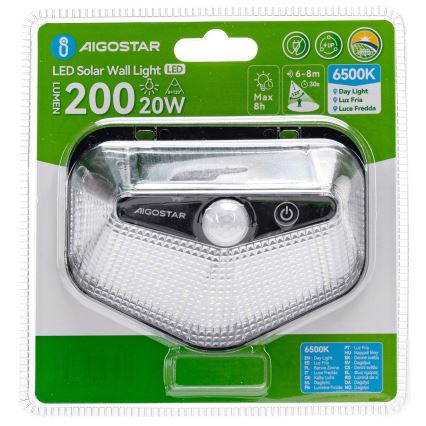 Aigostar - Luminaria solar LED con sensor LED/3,7 V 6500 K 500 mAh IP65 negra