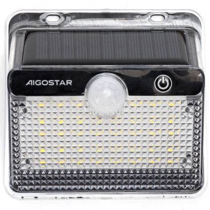 Aigostar - Luminaria solar LED con sensor, LED 3,7 V, 6500 K, 1200 mAh, IP65, negra