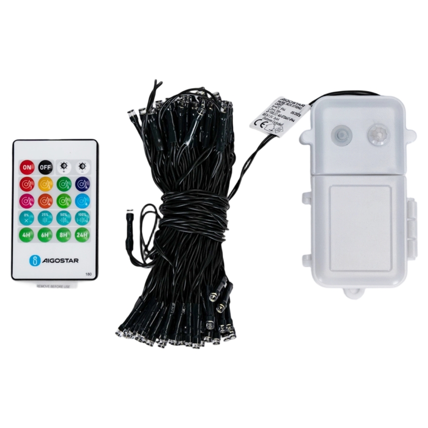 Aigostar - Cadena de luces navideña LED regulable para exterior con sensor de movimiento 100xLED/3xAA 12m blanco frío + mando a distancia