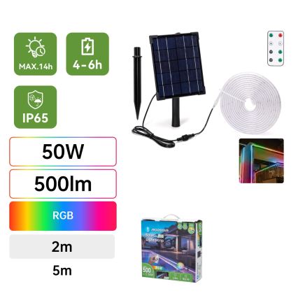 Aigostar - LED RGB Tira solar regulable LED/5W/3,2V 5+2m IP65 4000 mAh + control remoto
