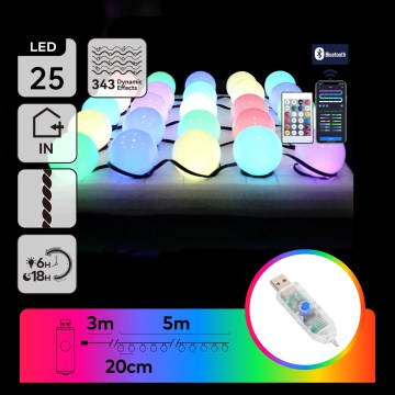 Aigostar - LED RGBIC cadena decorativa 25 LEDs/5 W/USB 5 m multicolor