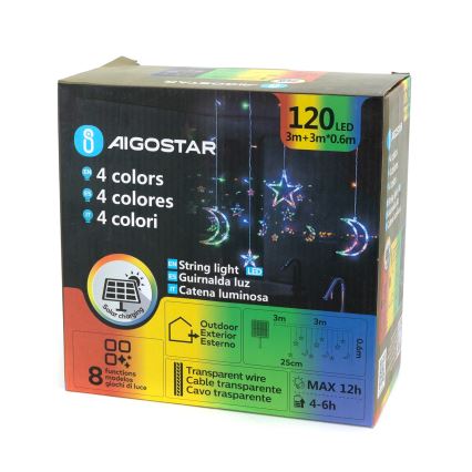 Aigostar - Guirnalda navideña LED solar 120xLED/8 funciones 3x0,6 m 500 mAh IP65 multicolor