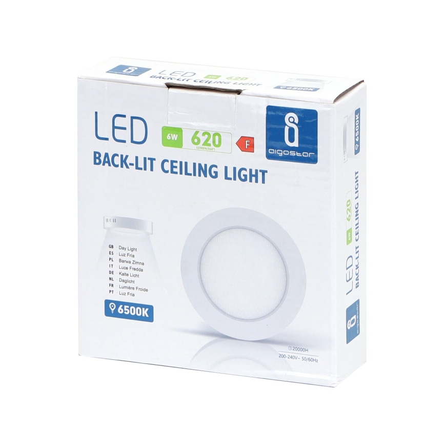 Aigostar - Luminaria de techo de superficie LED/6W/230V, diámetro 12,3 cm, 6500K, blanco