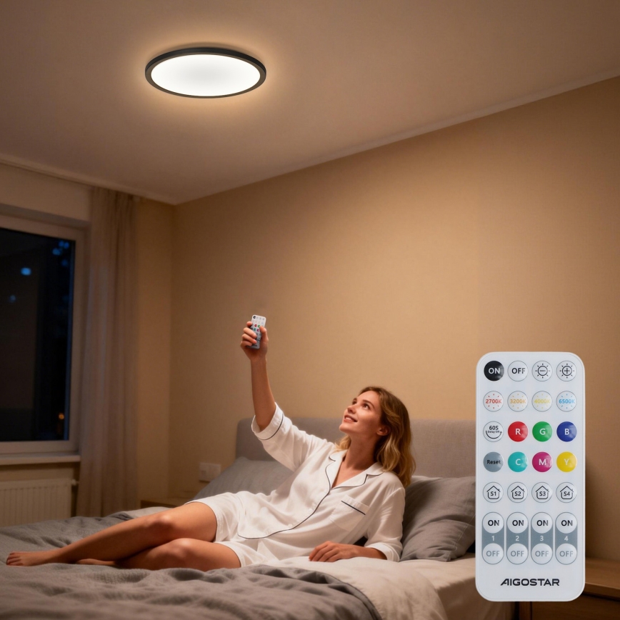 Aigostar - Luminaria de techo LED RGBW regulable MESH LED/36W/230V 3000-6500K negra + mando a distancia