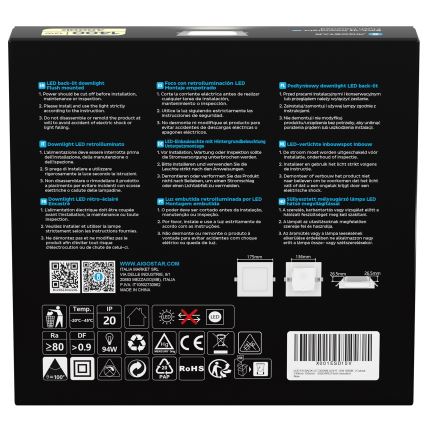Aigostar - Luminaria empotrable LED 12W, 230V, 4000K, 17,5x17,5 cm, blanca