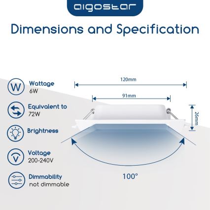 Aigostar - Luminaria empotrable LED/6W/230V 3000K 12x12 cm blanca