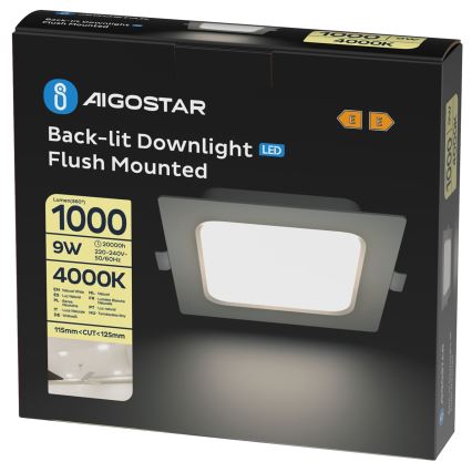 Aigostar - Luminaria empotrable LED/9W/230V 4000K 14,5x14,5 cm blanco