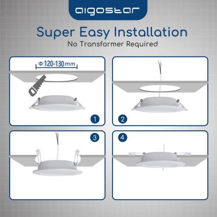 Aigostar - Luminaria empotrable LED para baño LED/15W/230V 4000K IP44 Ø 14,5 cm blanca