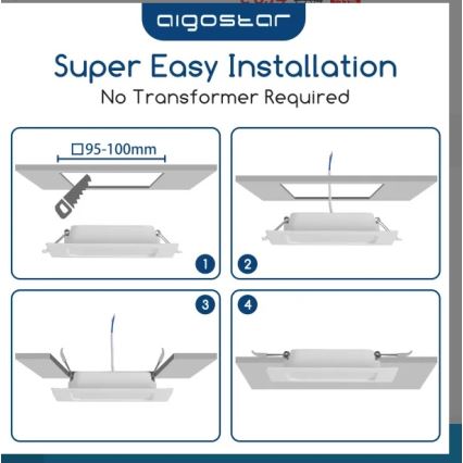 Aigostar - Luminaria empotrada LED 6 W, 230 V, 4000 K (blanco neutro), 12 x 12 cm, color blanco