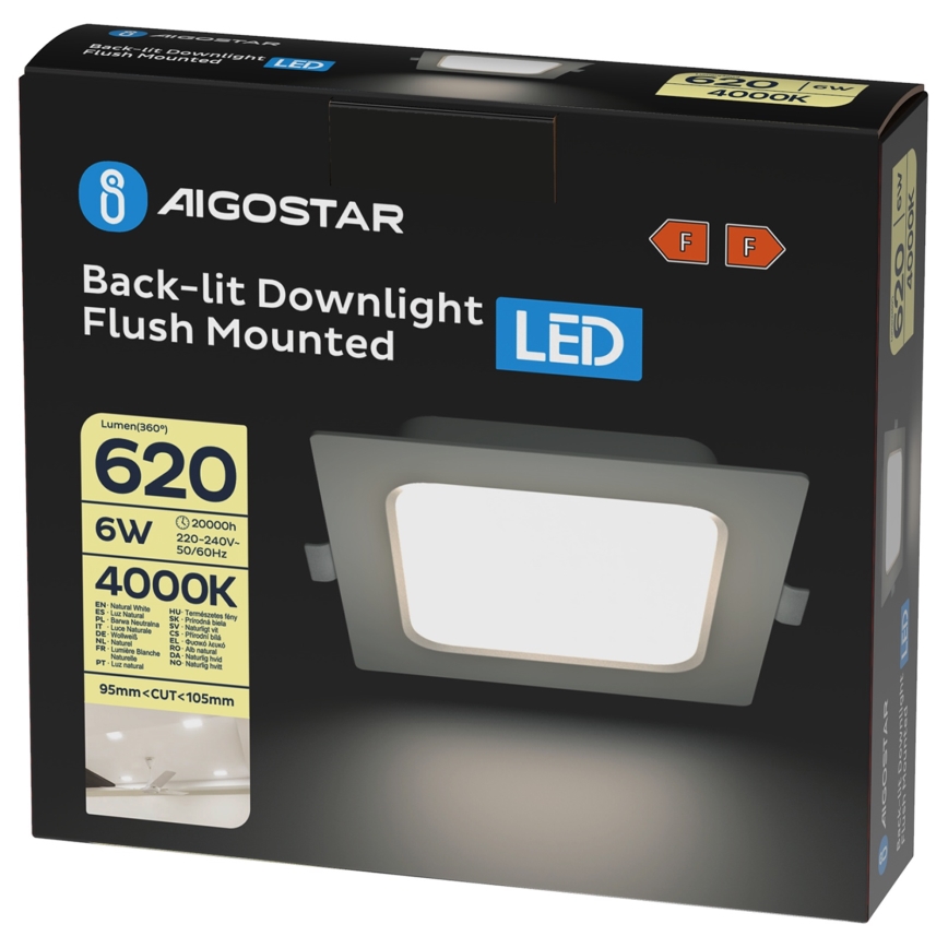 Aigostar - Luminaria empotrada LED 6 W, 230 V, 4000 K (blanco neutro), 12 x 12 cm, color blanco