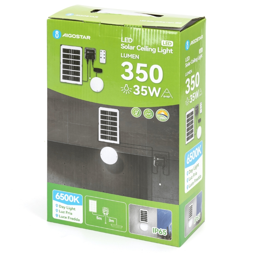 Aigostar - Luminaria solar LED/35W/12V 3000 mAh 6500K IP65 diámetro 16,8 cm + mando a distancia