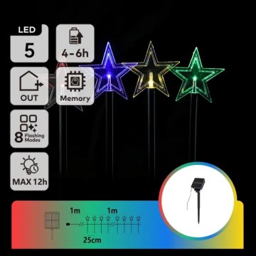 Aigostar - Luminaria solar LED RGBY 5×LED / 1,2 V / 8 funciones, 1 m, IP65, 800 mAh, efecto estrellas