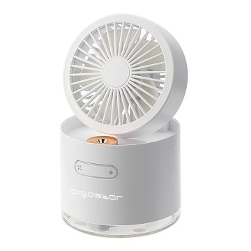 Aigostar - Mini ventilador de mesa inalámbrico RGB con efecto niebla MIST 10W/5V 2000mAh blanco