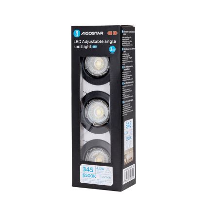Aigostar - Pack de 3 luminarias empotrables LED 1xGU10/4,5W/230V 6500K negro