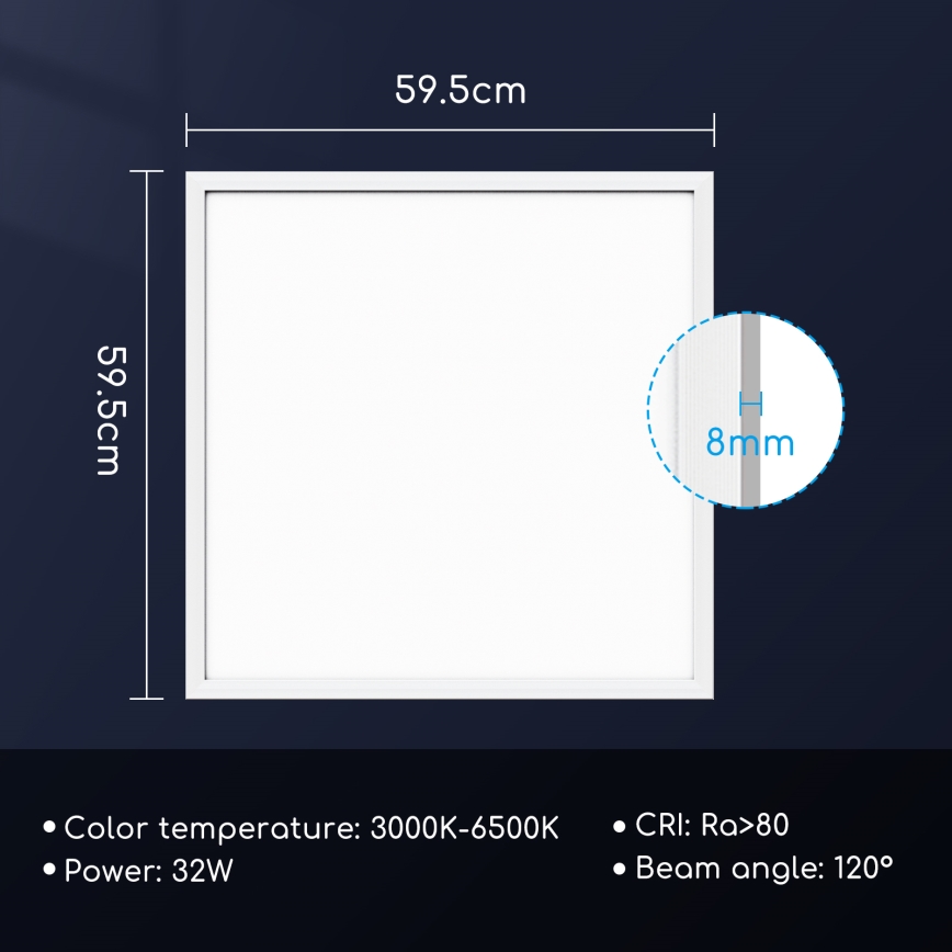 Aigostar - Panel empotrable LED regulable 32W/230V Wi-Fi 60x60 cm