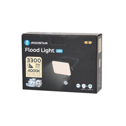 Aigostar - Proyector LED con sensor LED/30W/230V 4000K IP65 negro
