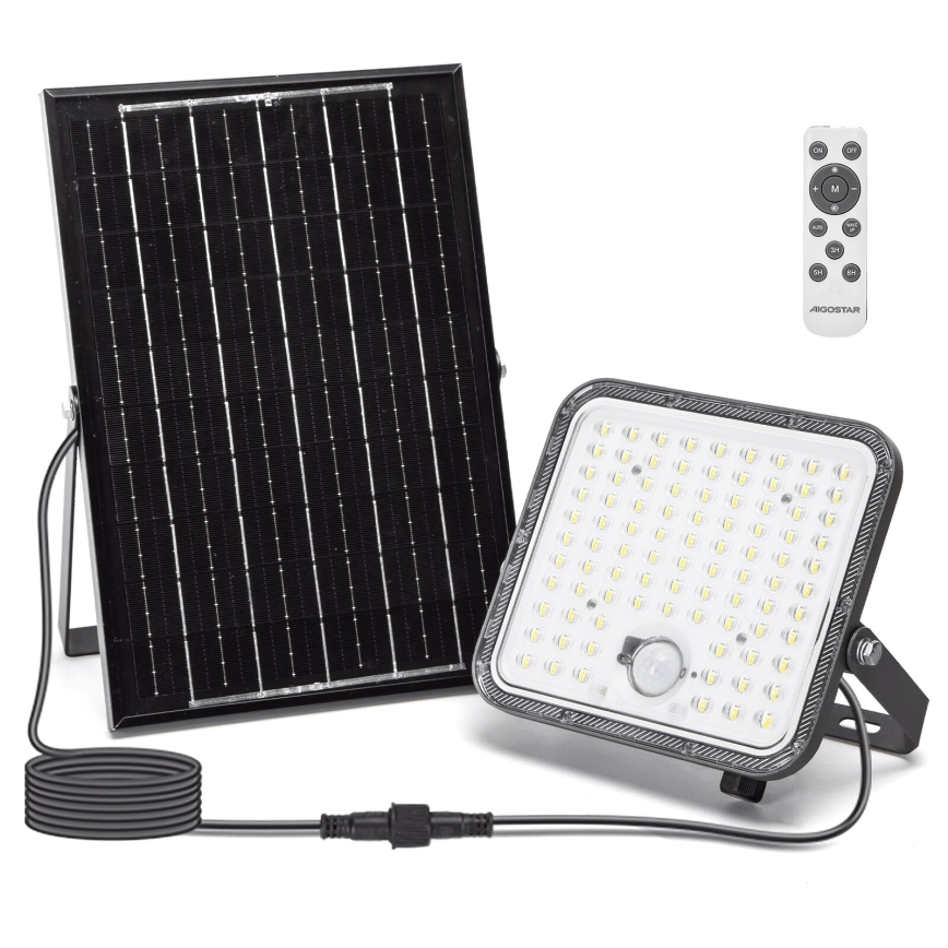 Aigostar - Proyector solar LED regulable con sensor LED/120W/3,4V 6500K IP66 8000 mAh + mando a distancia