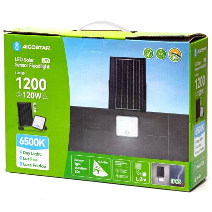 Aigostar - Proyector solar LED regulable con sensor LED/120W/3,4V 6500K IP66 8000 mAh + mando a distancia