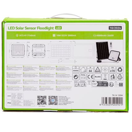 Aigostar - Proyector solar LED regulable con sensor LED/120W/3,4V 6500K IP66 8000 mAh + mando a distancia