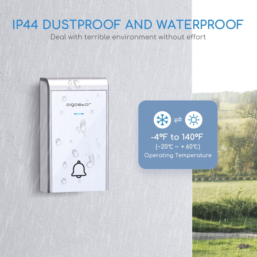 Aigostar - SET 2x Campana inalámbrica 3xAA/12V IP44 blanco