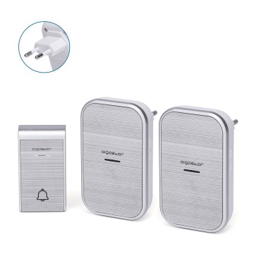 Aigostar - SET de 2 timbres inalámbricos para enchufe 230V/12V IP44 color plata
