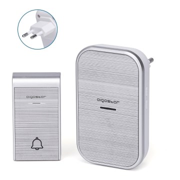 Aigostar - Timbre inalámbrico enchufable 230V/12V IP44 plateado