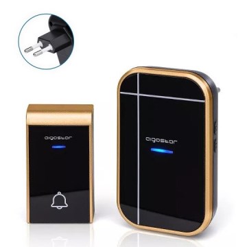 Aigostar - Timbre inalámbrico para enchufe 230V/12V IP44 negro