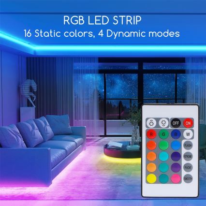 Aigostar - Tira LED RGB regulable 5m LED/24W/12/230V IP65 + control remoto