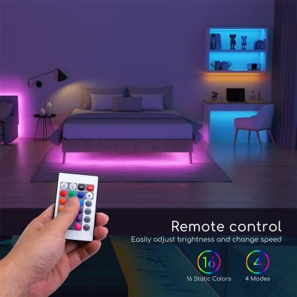 Aigostar - Tira LED RGB regulable 5m LED/24W/12/230V IP65 + control remoto