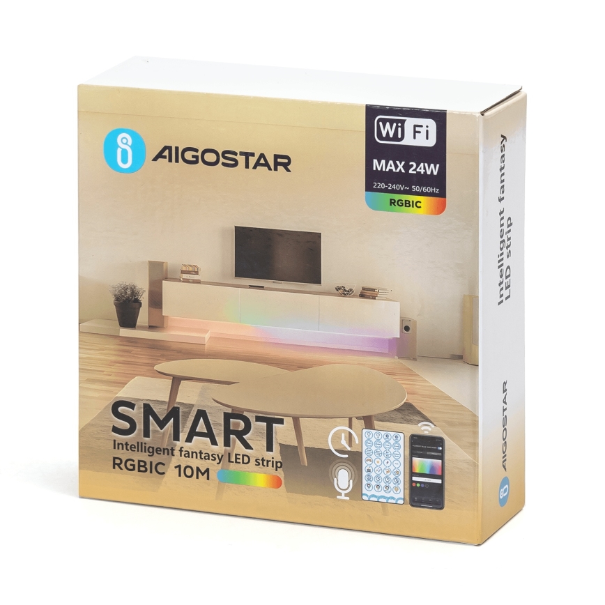 Aigostar - Tira LED RGBIC regulable 10 m LED/24W/24V + mando a distancia Wi-Fi