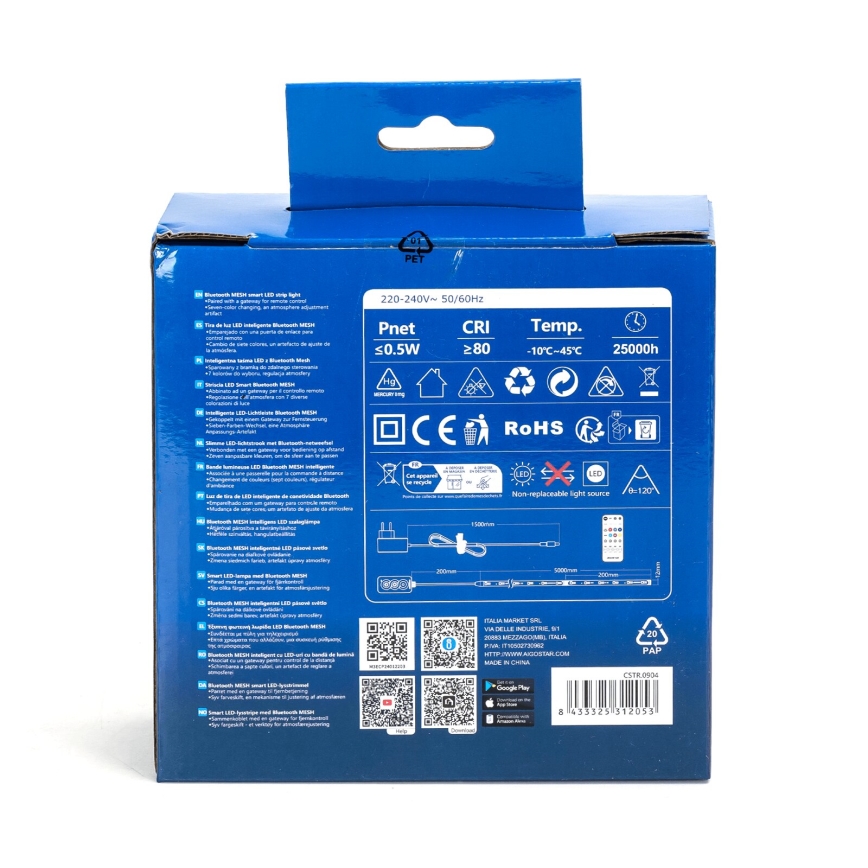 Aigostar - Tira LED RGBW regulable 5m MESH Inteligente LED/24W/230V 2700-6500K + control remoto