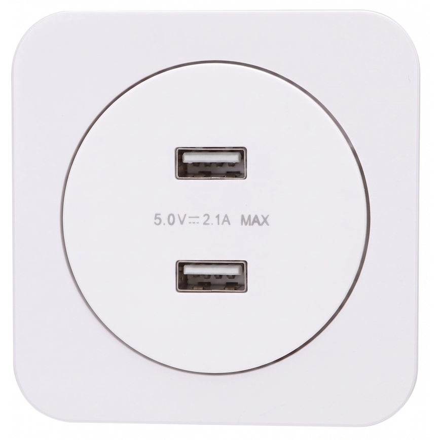 Aigostar - Toma de alimentación USB con marco, 2x USB-A, blanco