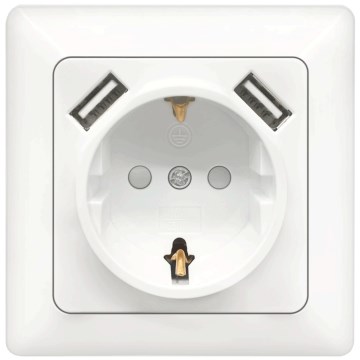 Aigostar - Toma de corriente doméstica SCHUKO 250V + 2 puertos USB con marco blanco