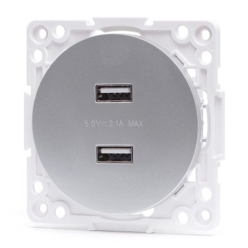 Aigostar - Toma de corriente USB sin marco 2x USB-A plateada