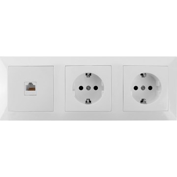 Aigostar - Toma Ethernet y 2 enchufes SCHUKO con marco blanco
