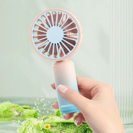 Aigostar - Ventilador de bolsillo recargable 3W/5V 500 mAh USB rosa/azul