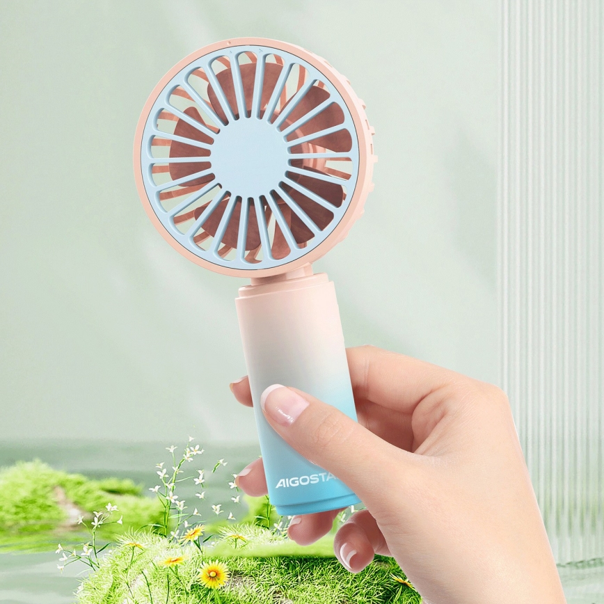 Aigostar - Ventilador de bolsillo recargable 3W/5V 500 mAh USB rosa/azul