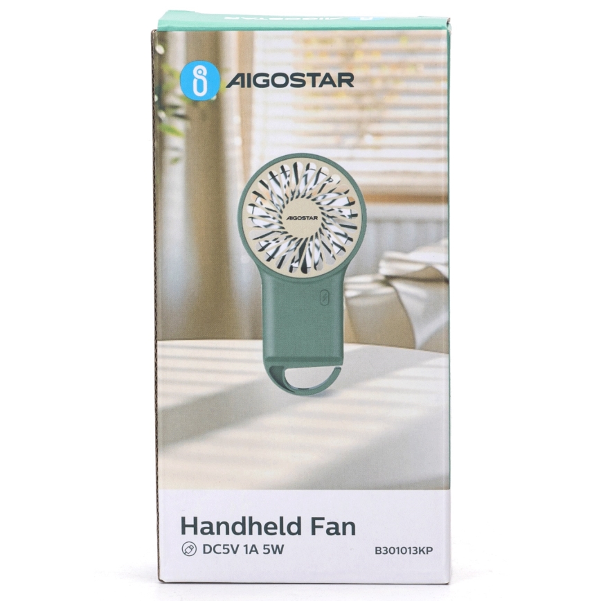 Aigostar - Ventilador de bolsillo recargable 4 W / 5 V, 500 mAh, USB, verde