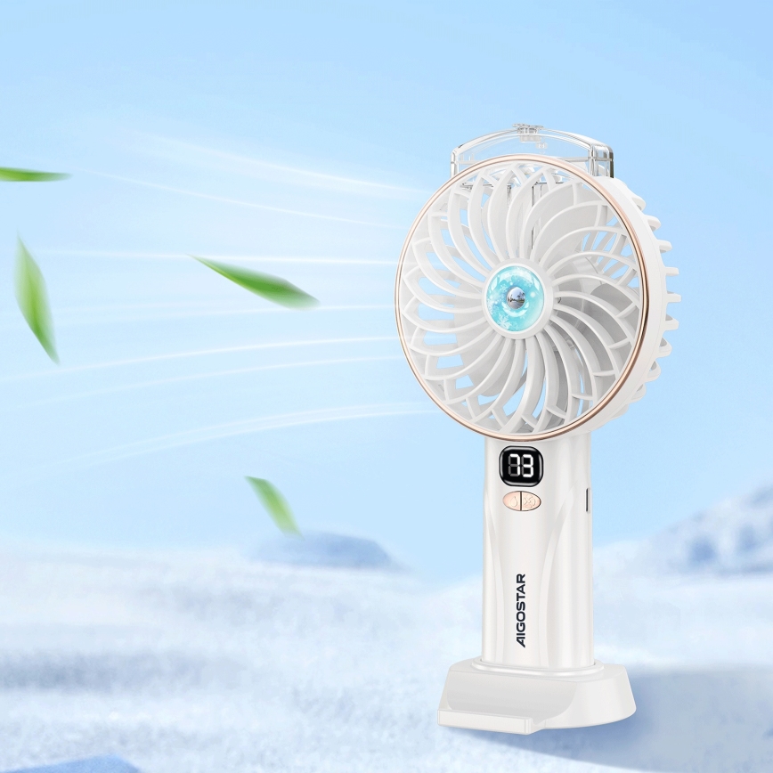 Aigostar - Ventilador de bolsillo recargable 5W/5V 2400mAh USB blanco