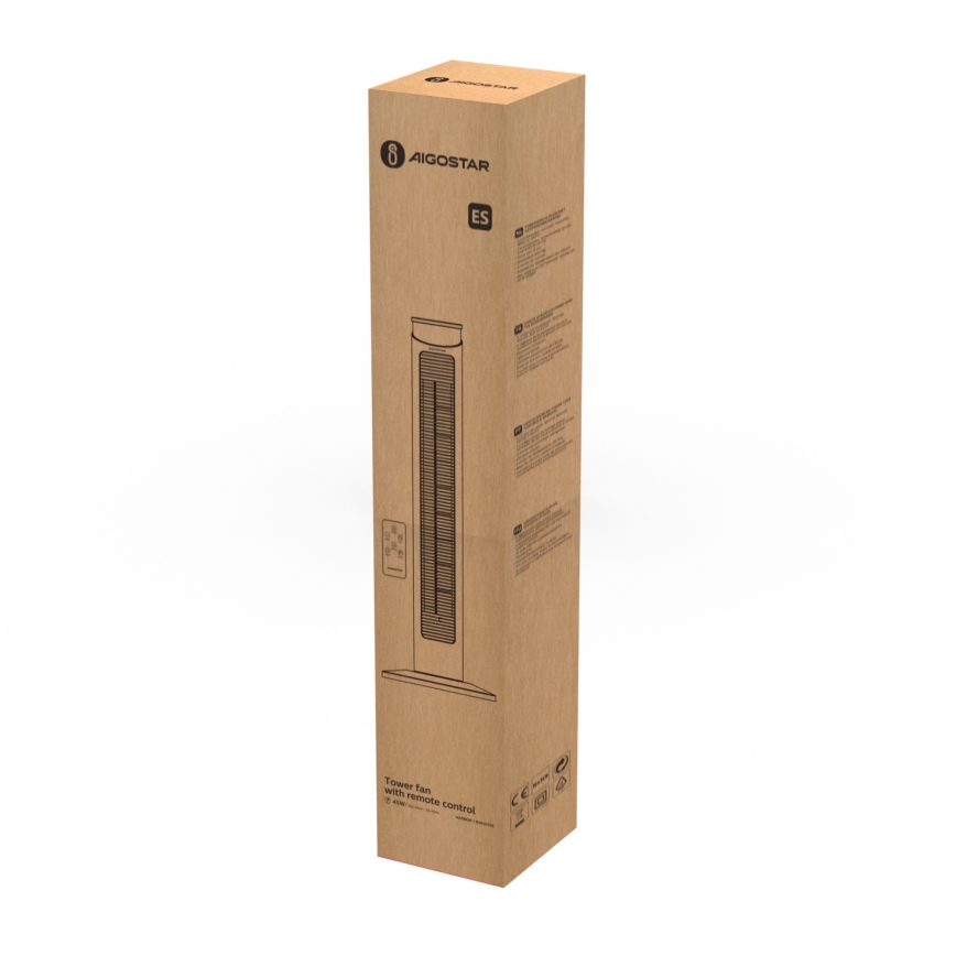 Aigostar - Ventilador de columna 45W/230V negro + mando a distancia