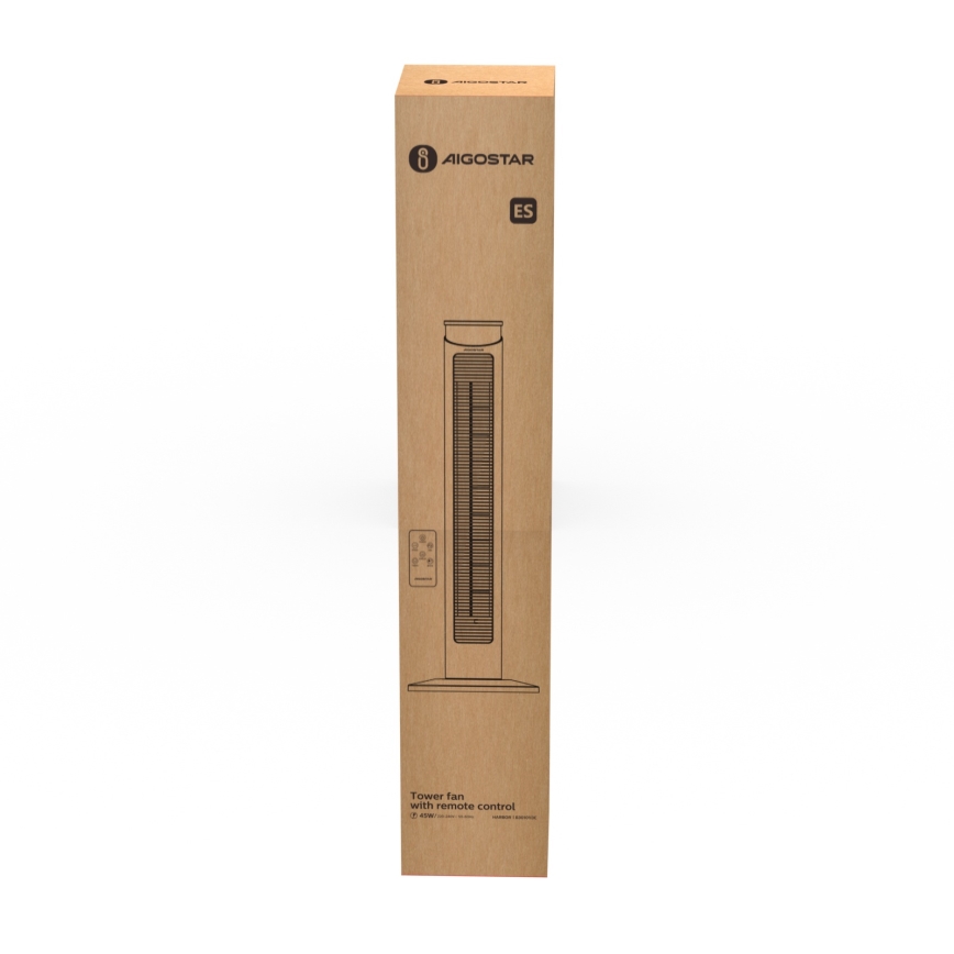 Aigostar - Ventilador de columna 45W/230V negro + mando a distancia